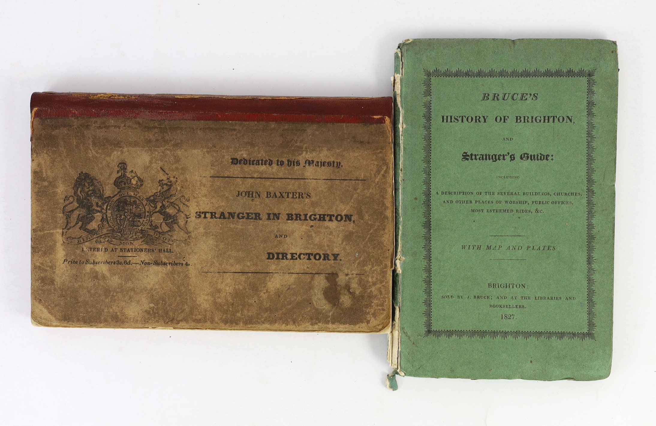 BRIGHTON: Baxter's Stranger in Brighton and Directory ... account of the town and immediate neighbourhood ... folded and hand coloured plan, folded lithographed view (the Chain Pier) and other plates: original leather ba